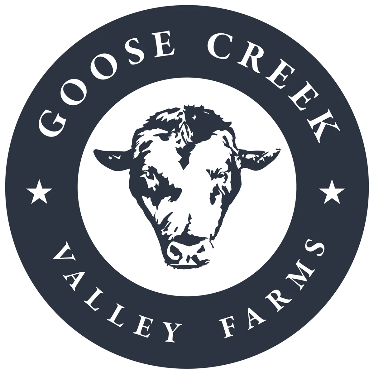 Goose Creek Valley Farms apļveida emblēmas logo ar govs ilustrāciju
