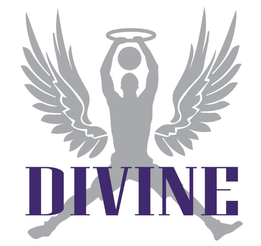 Divine logo ar eņģeļa spārnu un oreola ilustrāciju