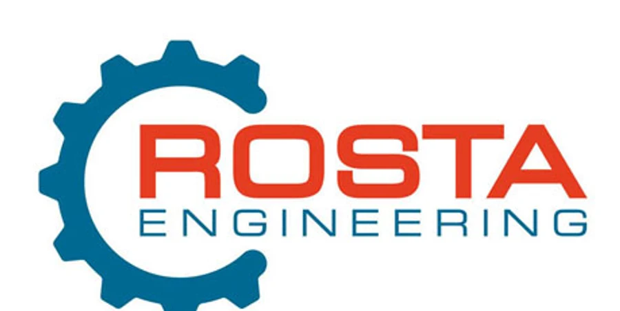 Rosta Engineering logo ar zilu zobrata ikonu