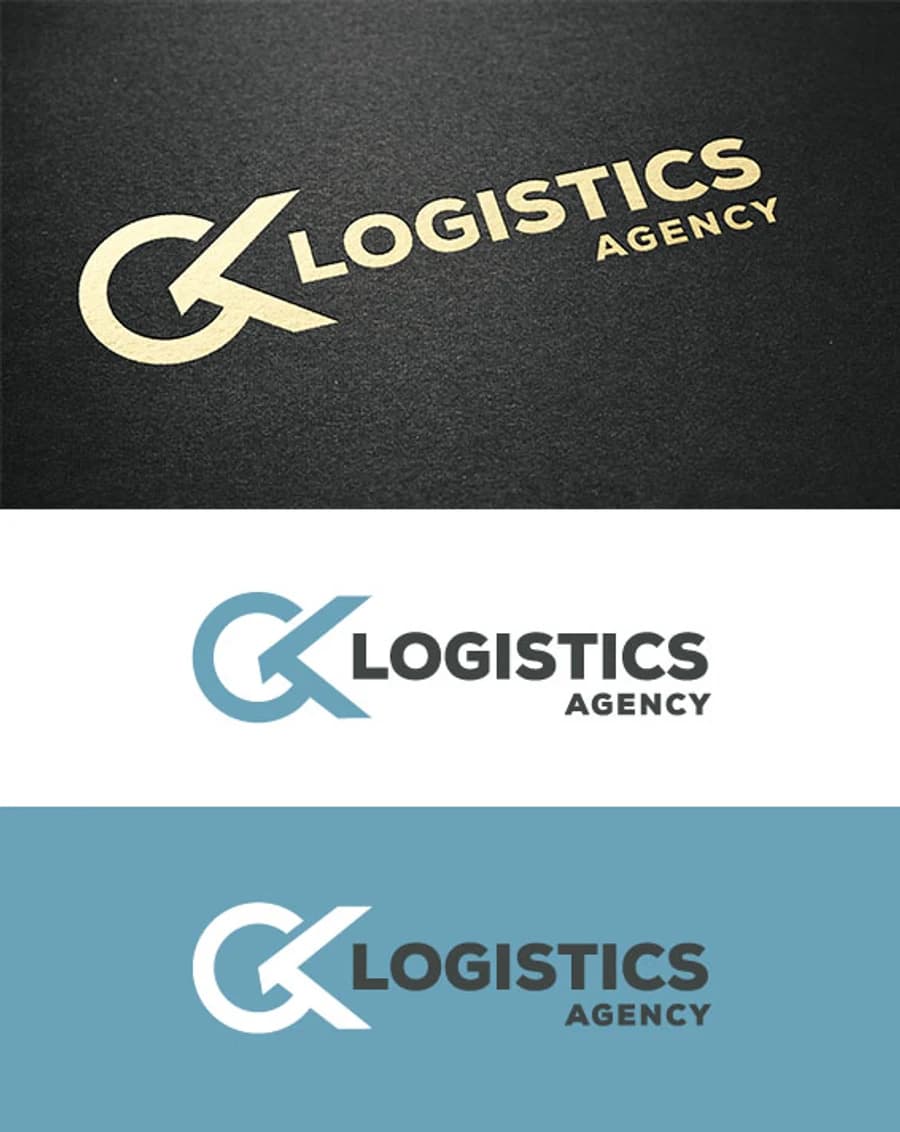 GK Logistics Agency logo, attēlots trīs krāsu variantos