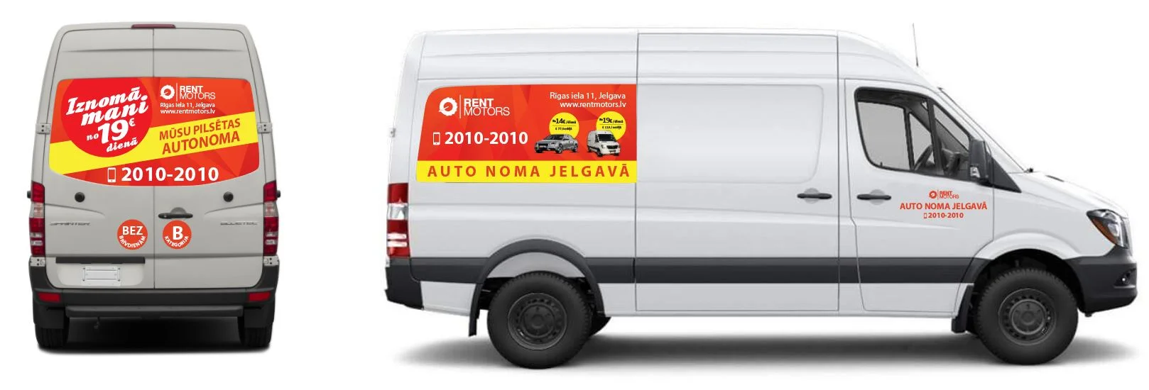 Rent Motors Sprinter mikroautobusa aplīmējums Jelgavas auto nomas uzņēmumam