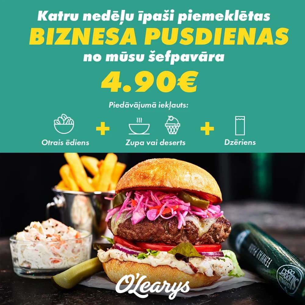 Instagram ieraksts, kas reklamē O'Learys biznesa pusdienu piedāvājumu ar burgeru fotogrāfiju