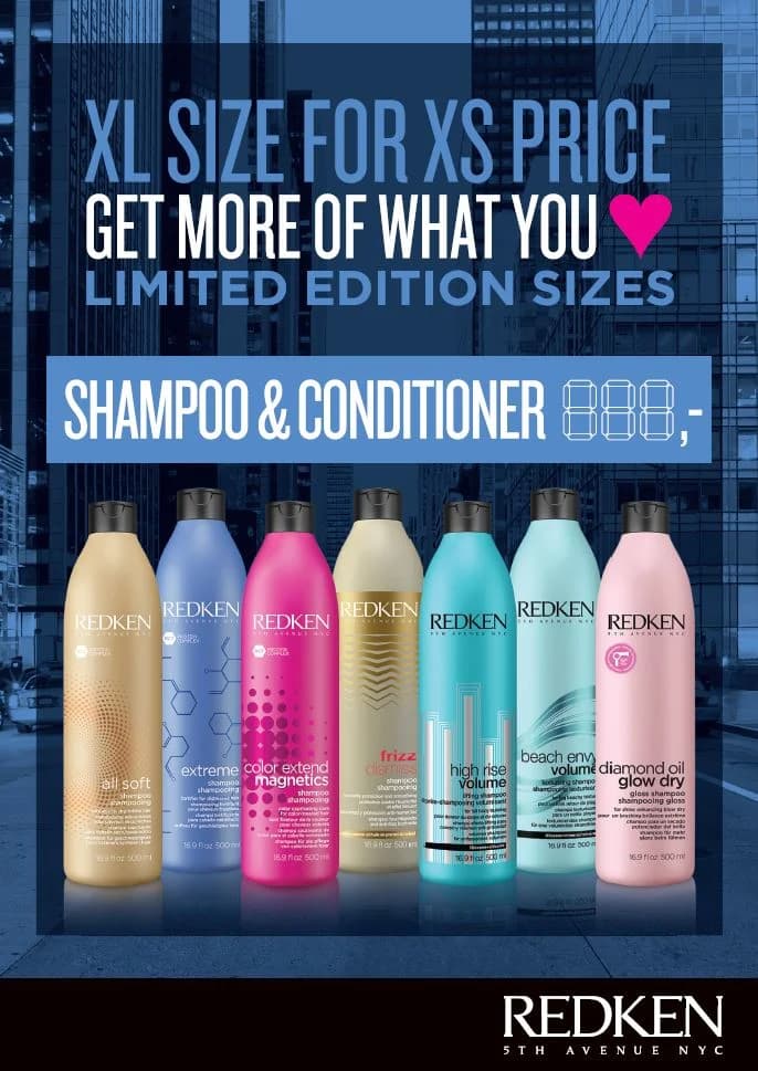 Redken 500ml šampūna un kondicioniera reklāmas ieliktnis, zilā versija