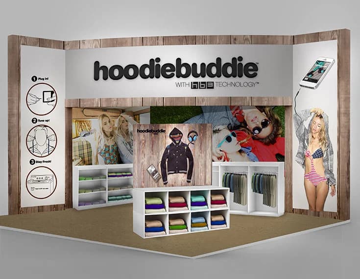 Hoodiebuddie mazumtirdzniecības izstāžu stenda dizains