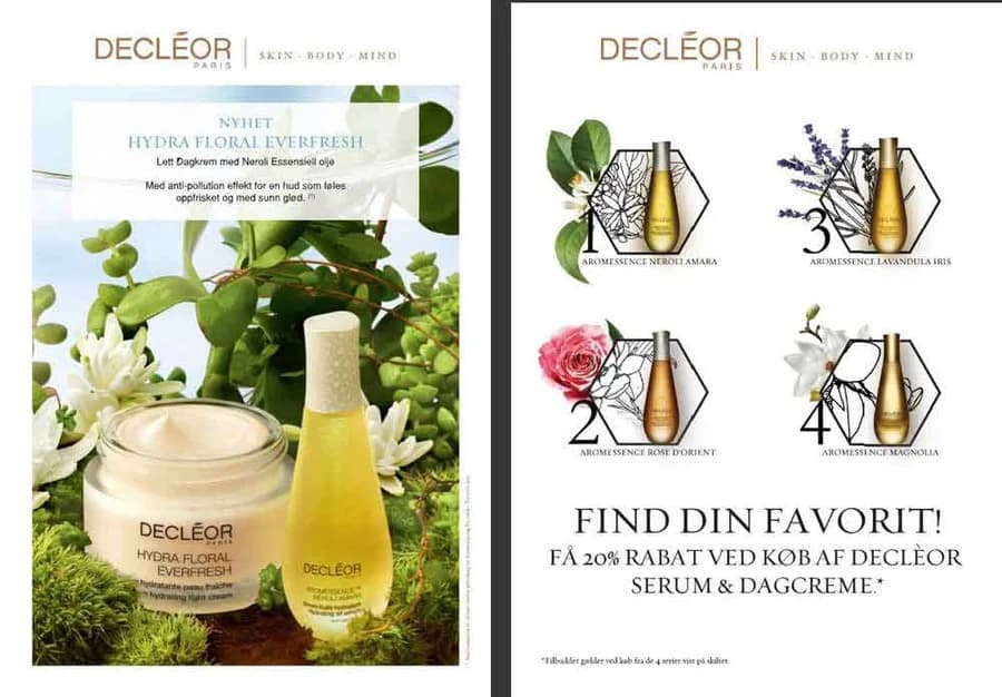 Decléor Hydra Floral reklāmas bukleta dizains