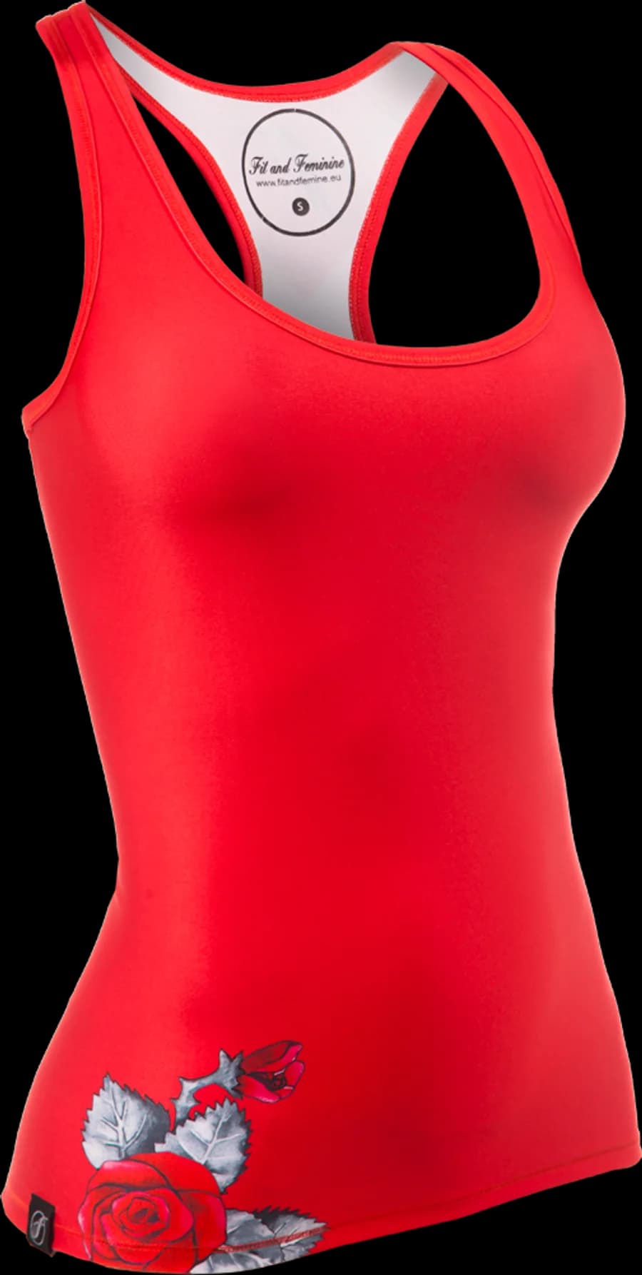 Fit and Feminine sarkans sporta tops ar rozes apdruku, produkta foto